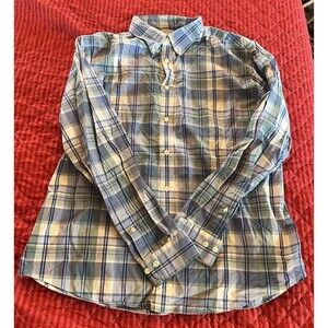 Brooks Brothers Button Up Men’s Large Regent Blue Green Yellow Check Stretch